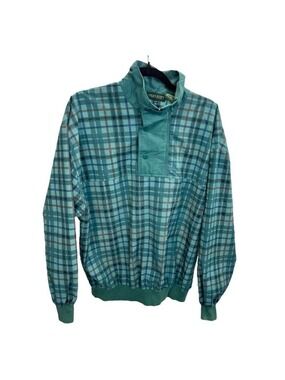 Vintage Lyle & Scott teal green plaid 1/4 zip pull over jacket L
